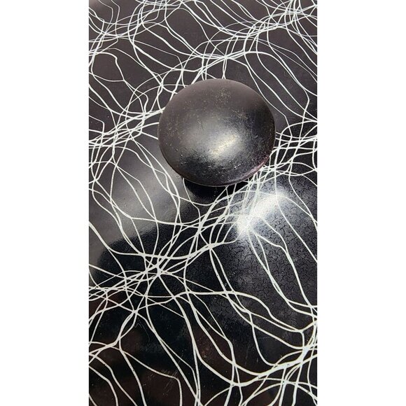 1950's Vintage Serendipity Spaghetti String Pink & Black Abstract Enamel Skillet - Picture 8 of 16